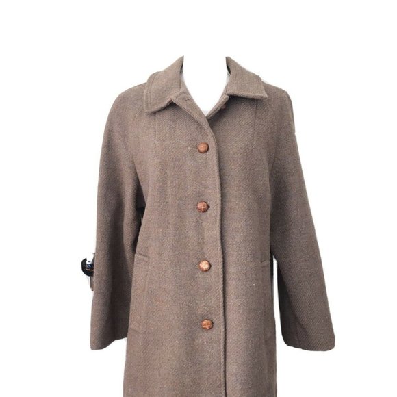 Vintage 50s Brown Tweed Wool Overcoat Coat Raglan Sleeves - Picture 9 of 9